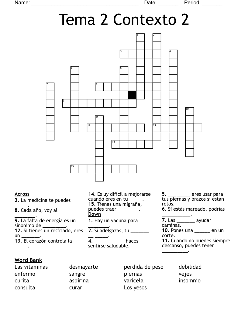 Tema 2 Contexto 2 Crossword