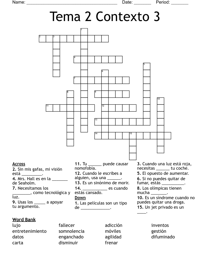 Tema 2 Contexto 3 Crossword