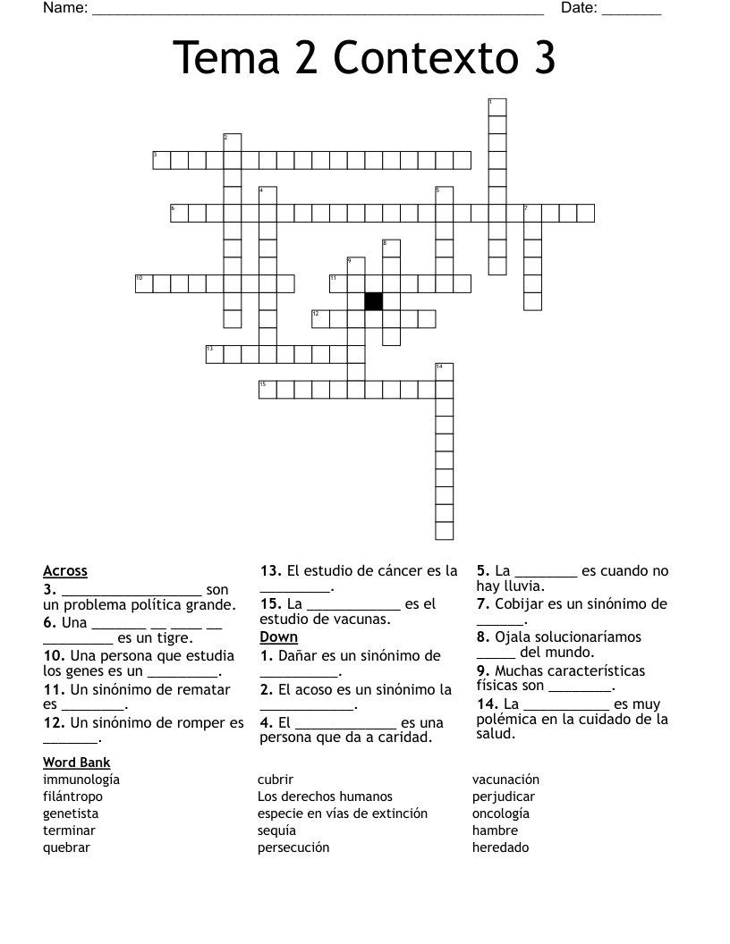 Tema 2 Contexto 3 Crossword