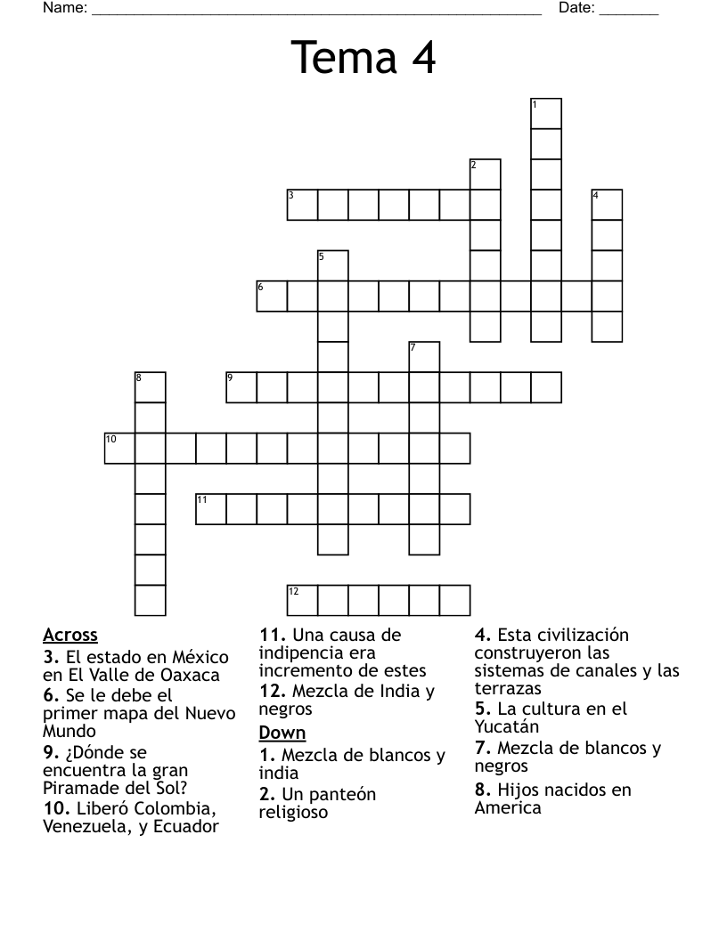 Tema 4 Crossword