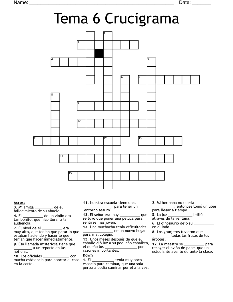 Tema 6 Crucigrama Crossword