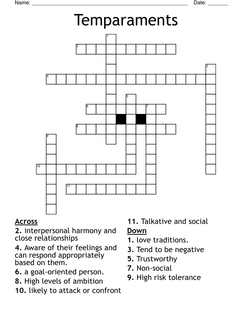 Temparaments Crossword