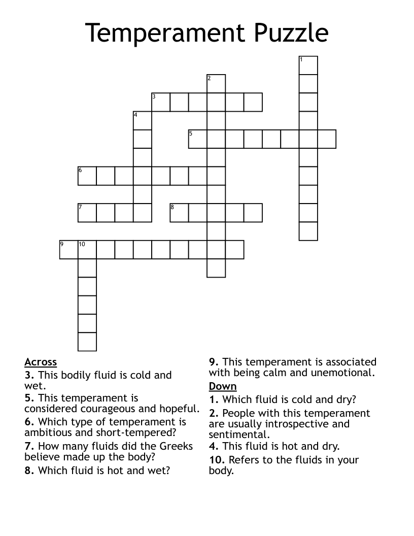 Temperament Puzzle Crossword