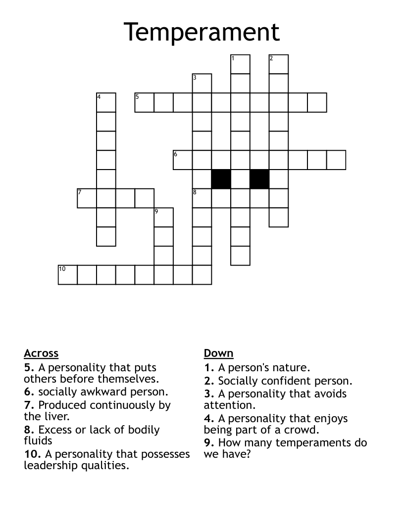 Temperament  Crossword