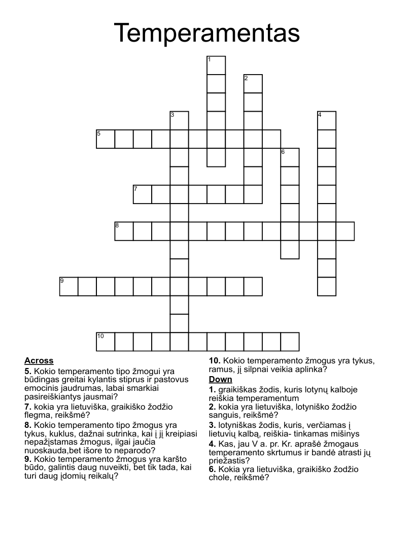 Temperamentas Crossword