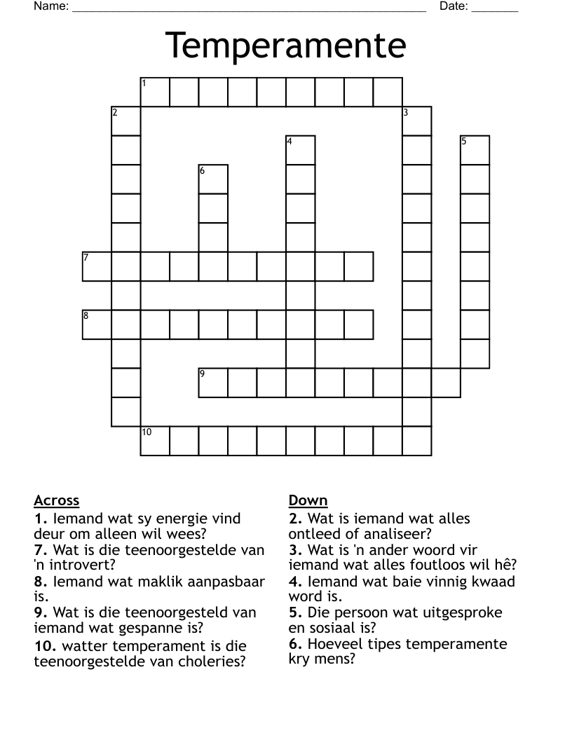 Temperamente Crossword