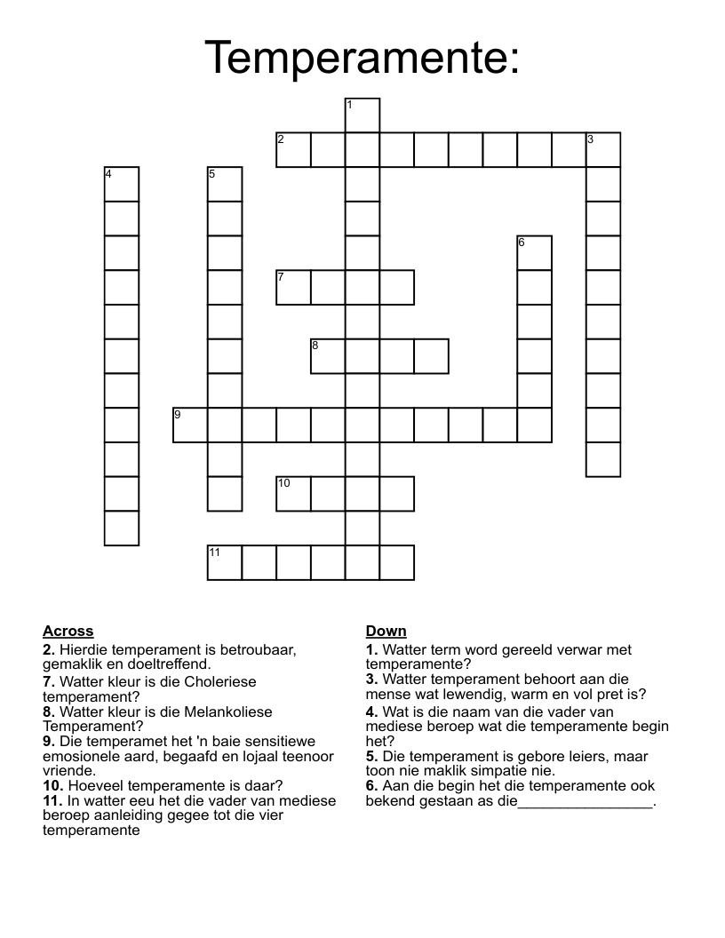 Temperamente: Crossword
