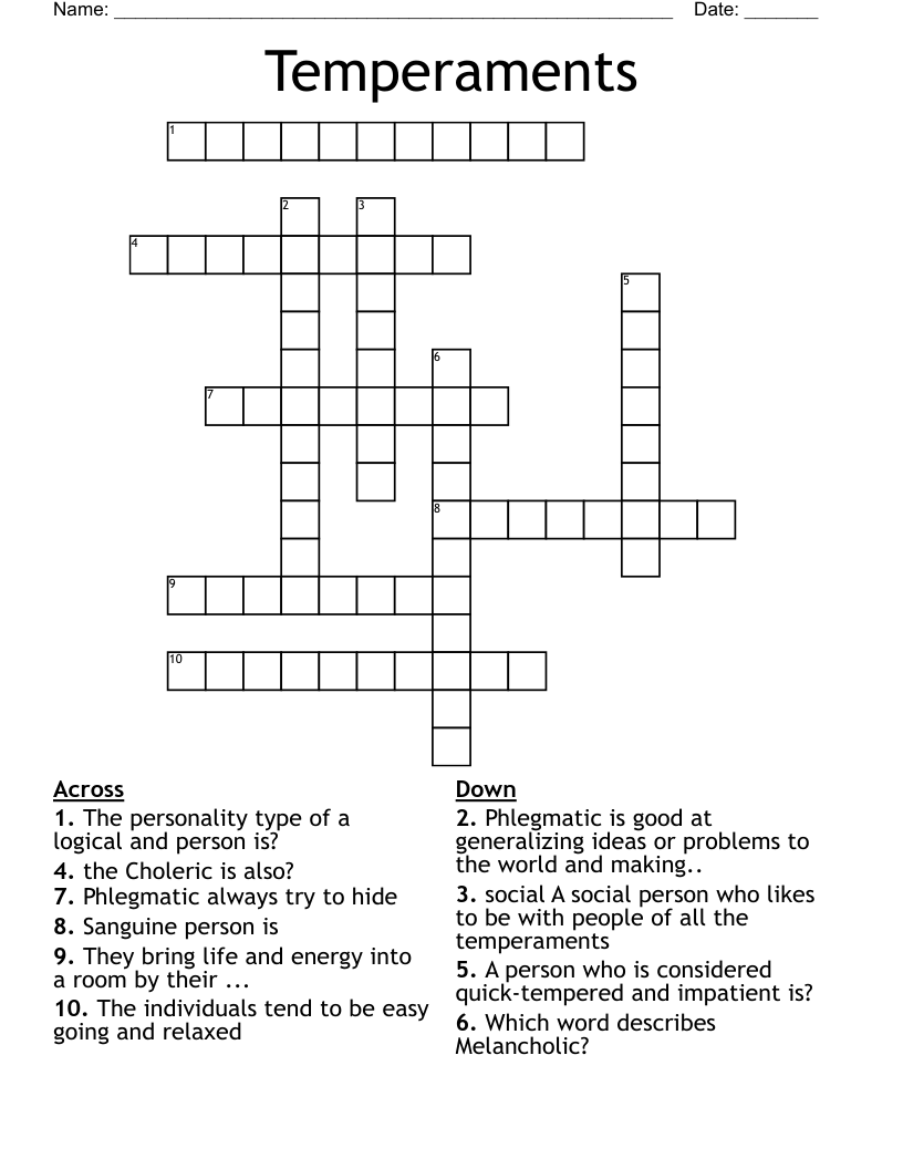 Temperaments Crossword