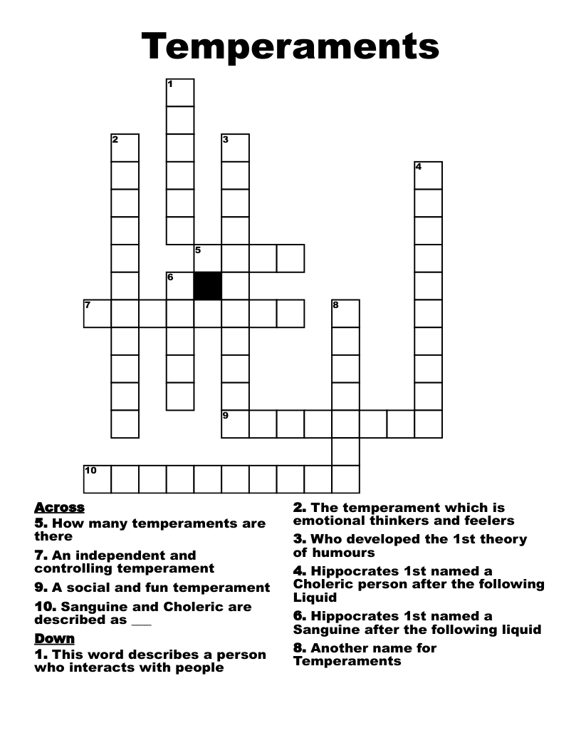 Temperaments Crossword