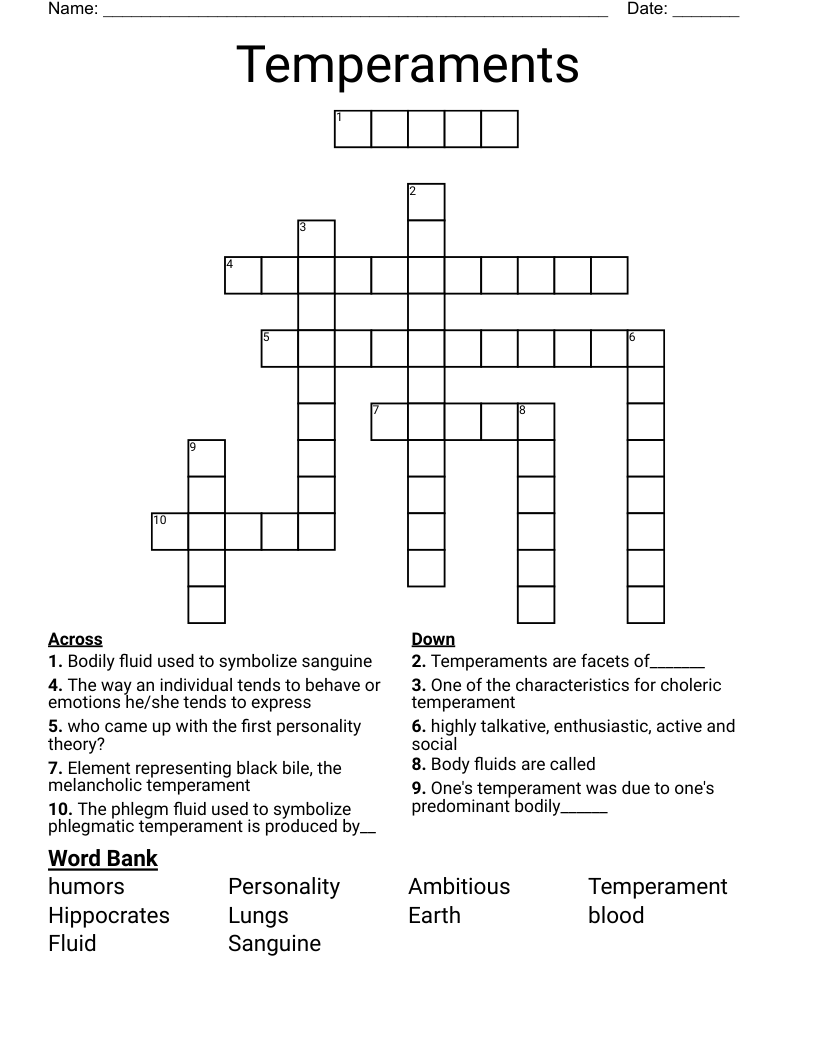 Temperaments Crossword