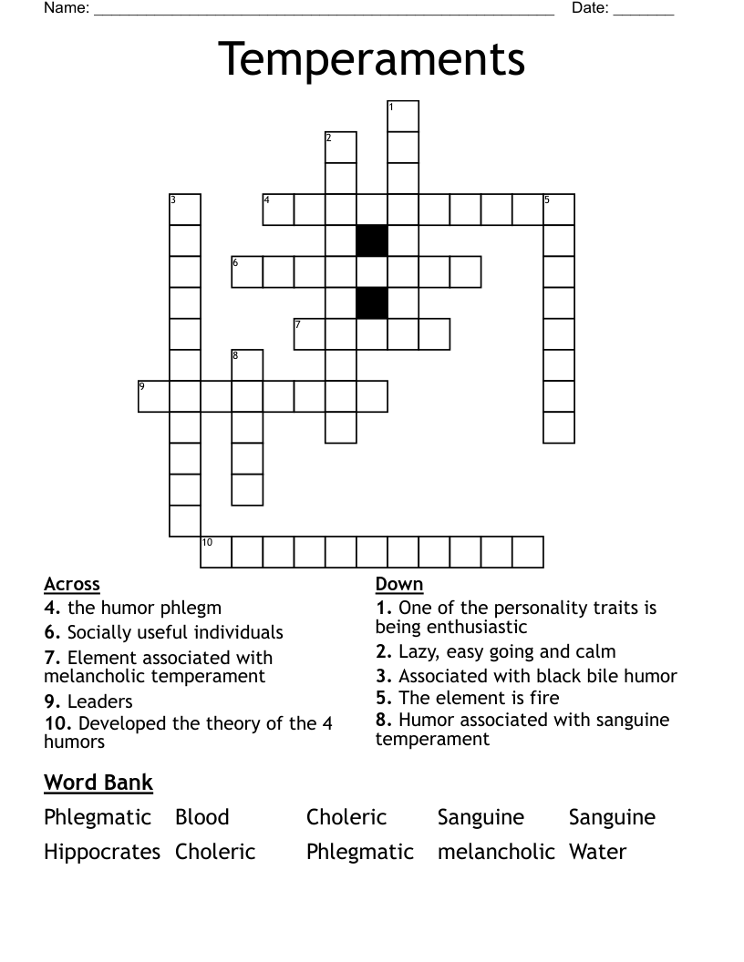 Temperaments Crossword