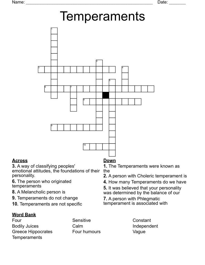 Temperaments Crossword