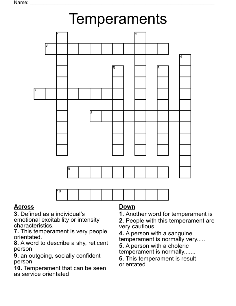 Temperaments Crossword