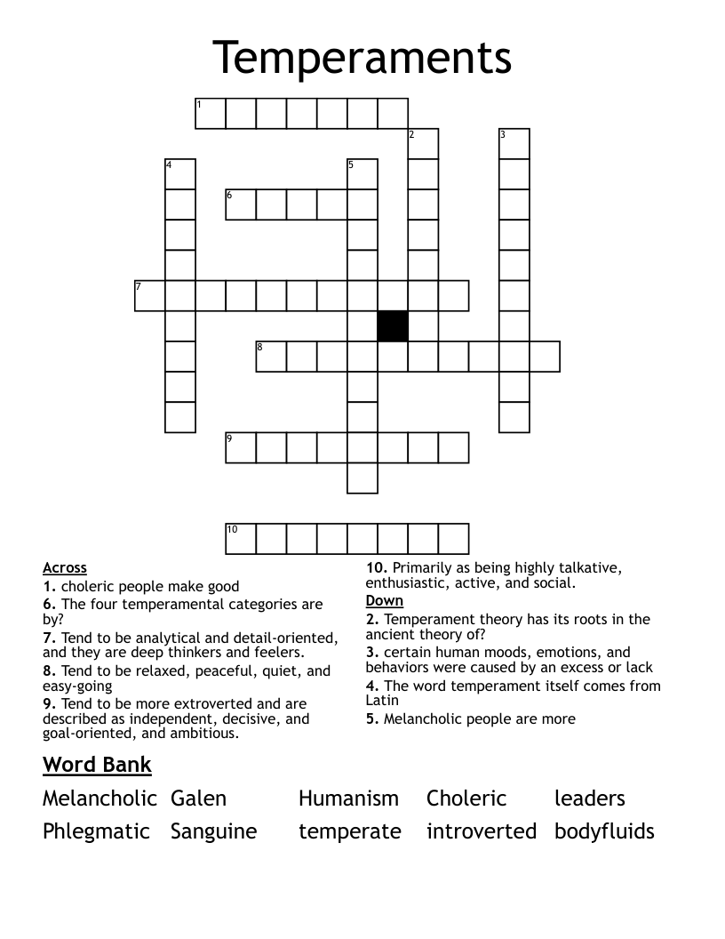 Temperaments Crossword