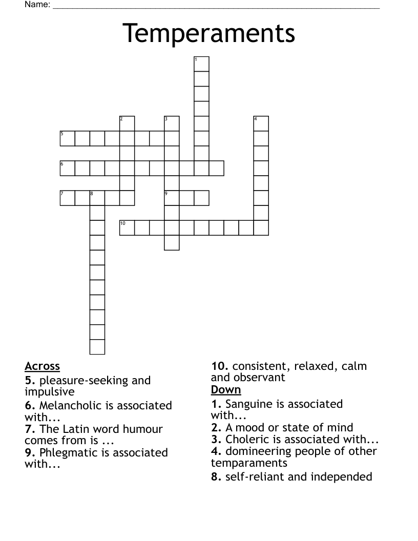 Temperaments Crossword