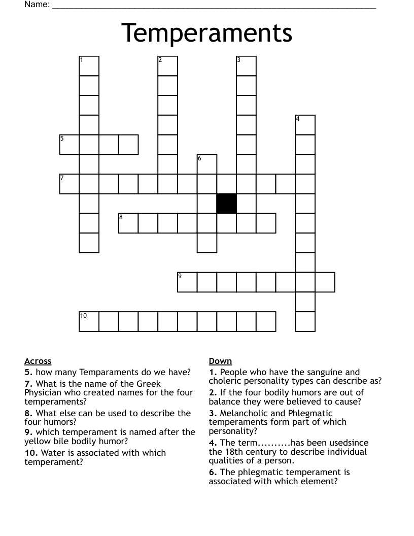 Temperaments Crossword