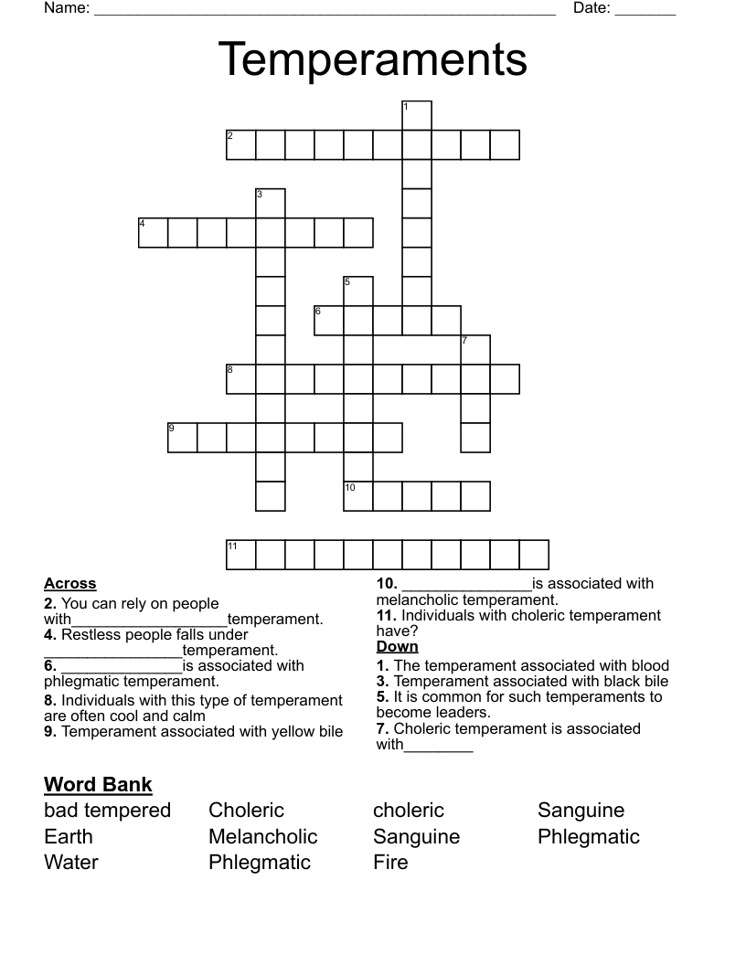 Temperaments Crossword