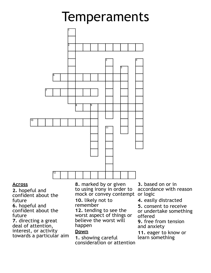 Temperaments Crossword