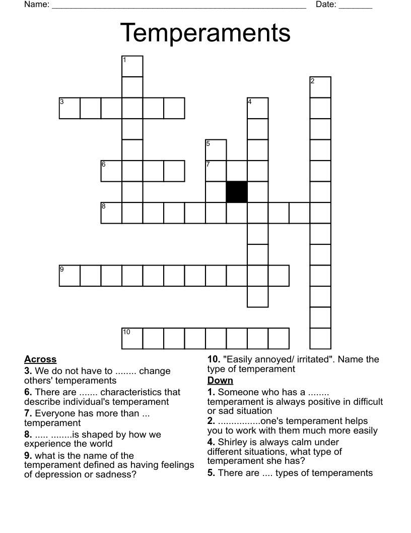Temperaments Crossword