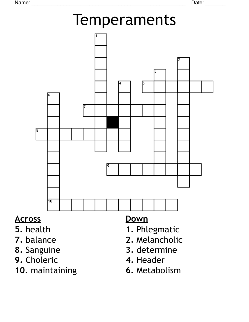 Temperaments Crossword