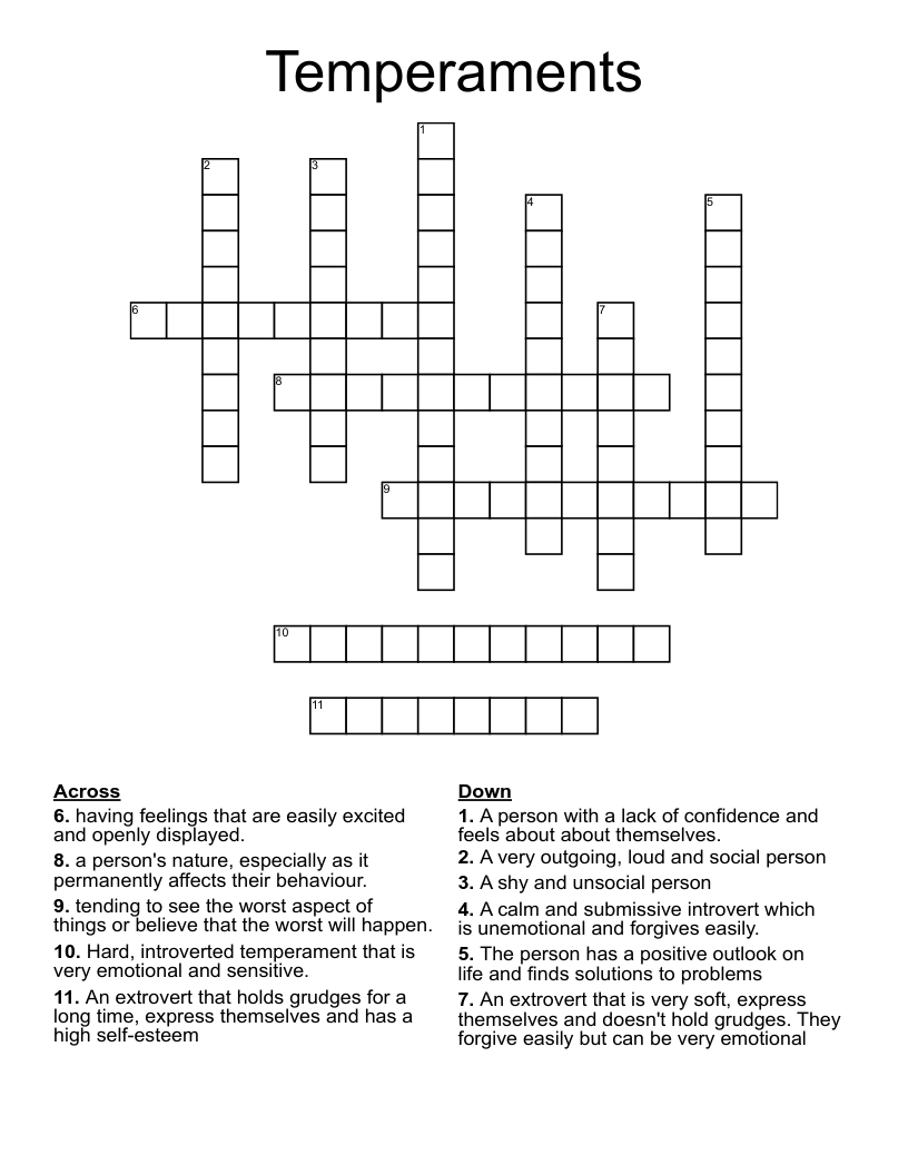 Temperaments Crossword