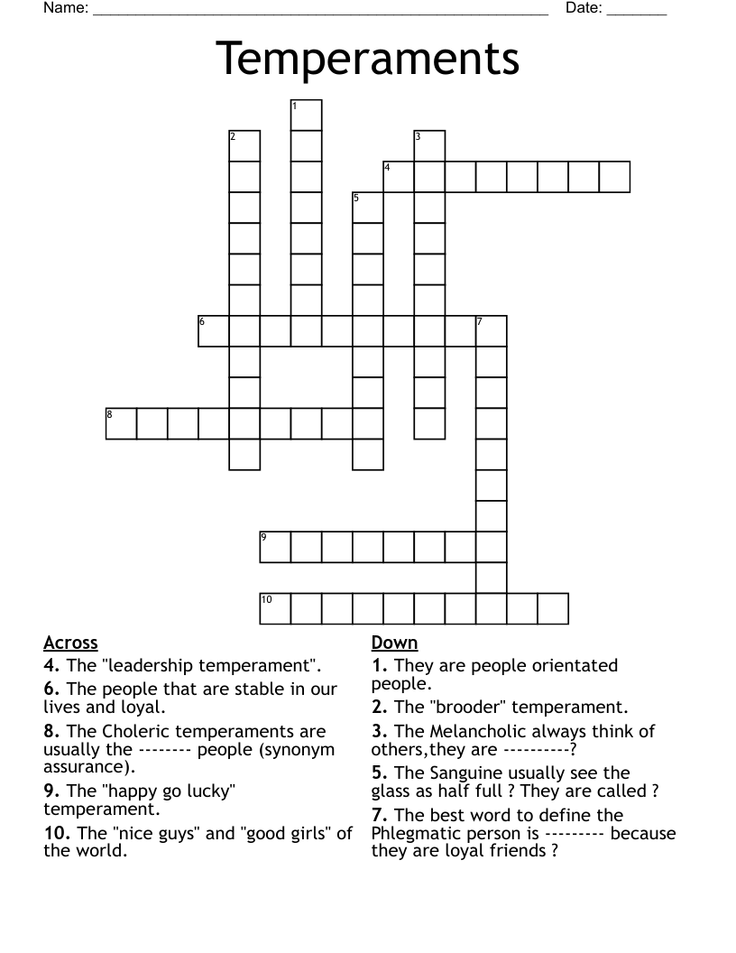 Temperaments Crossword