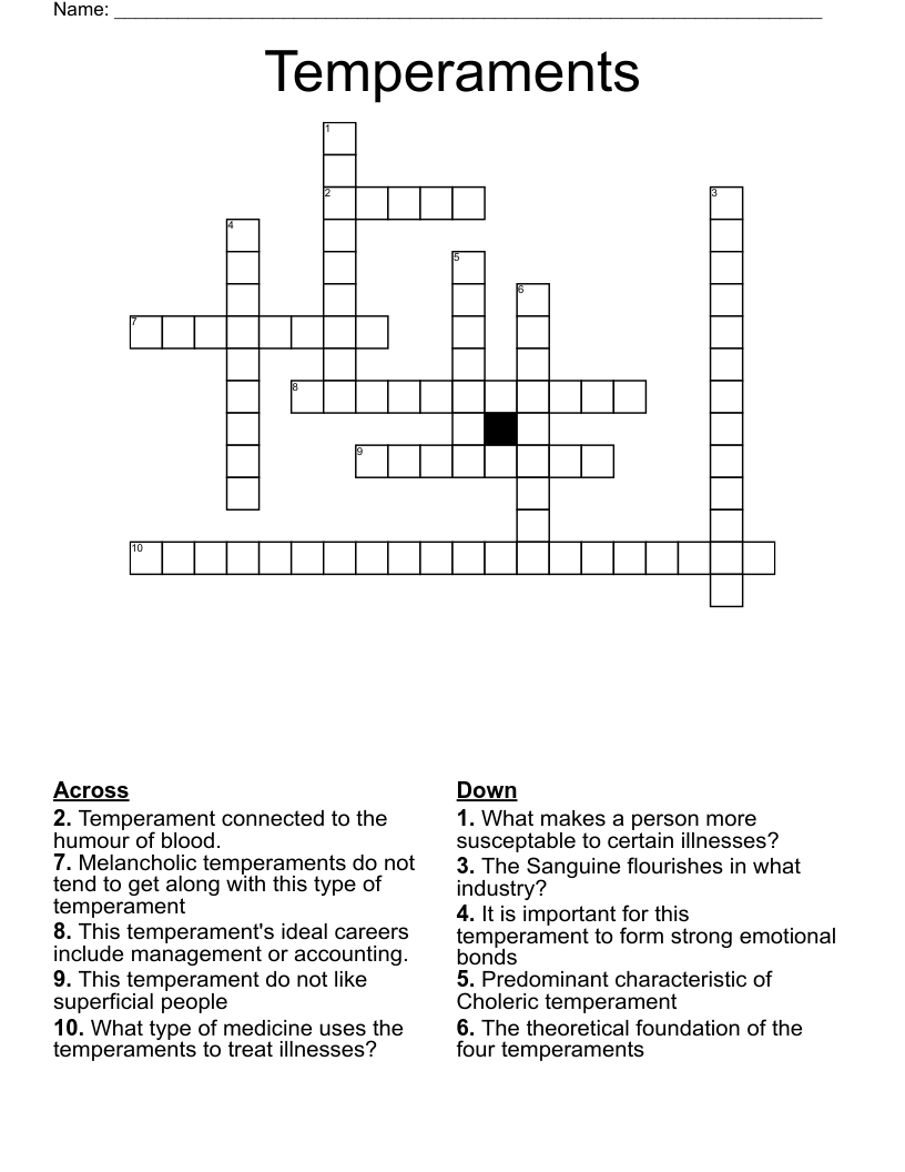 Temperaments  Crossword