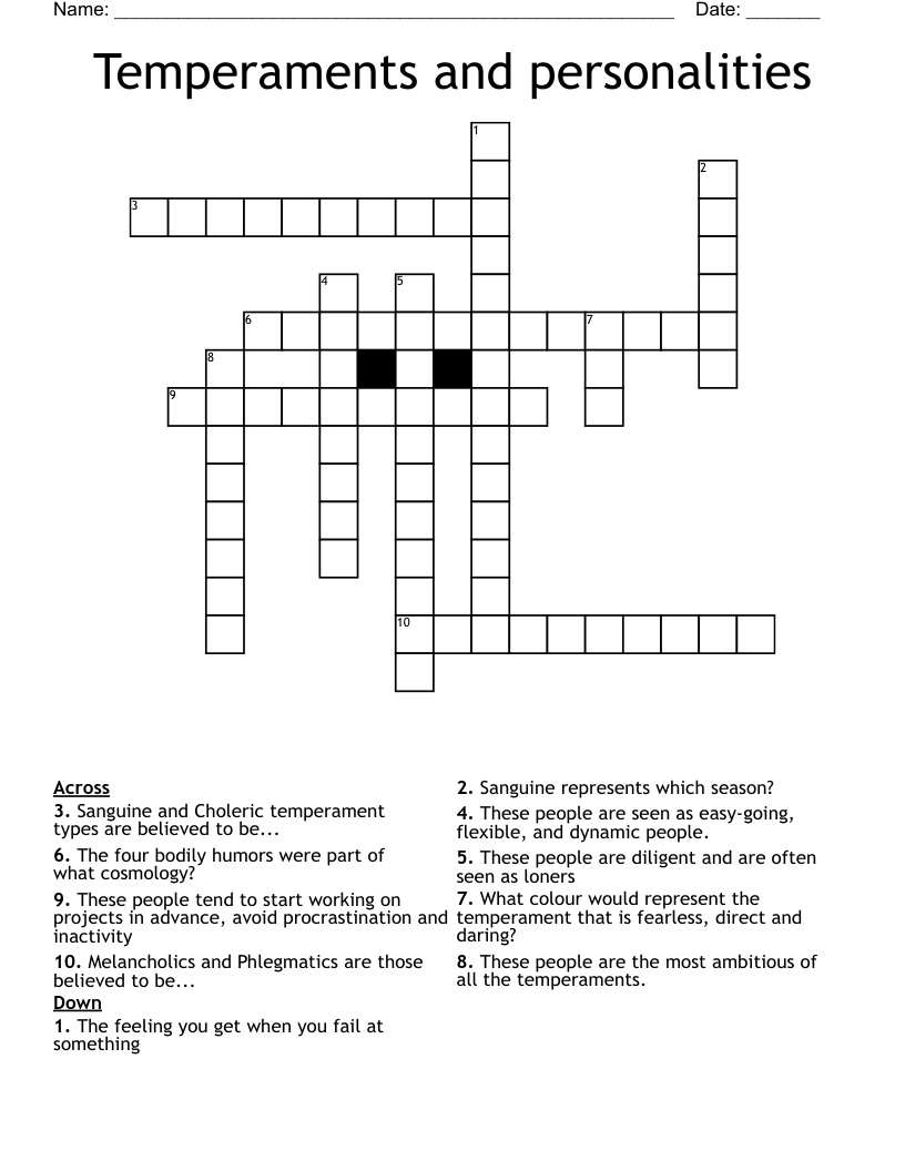 Temperaments and personalities Crossword