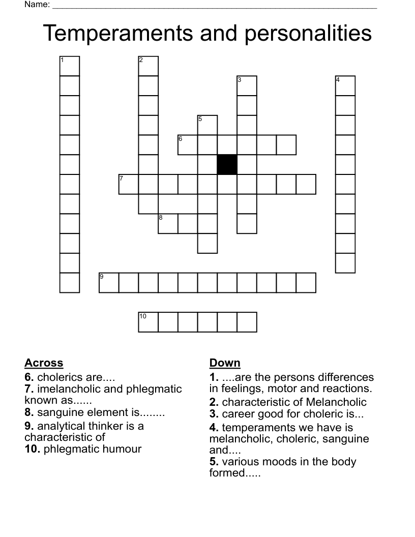 Temperaments and personalities Crossword
