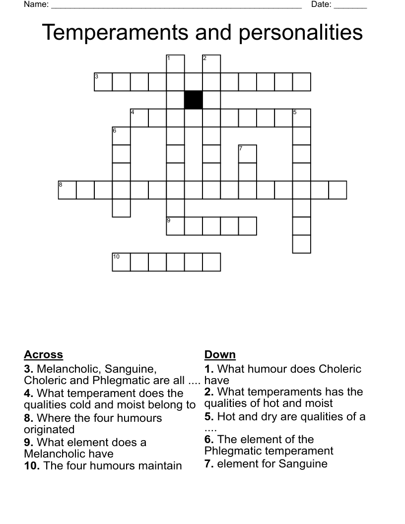 Temperaments and personalities Crossword