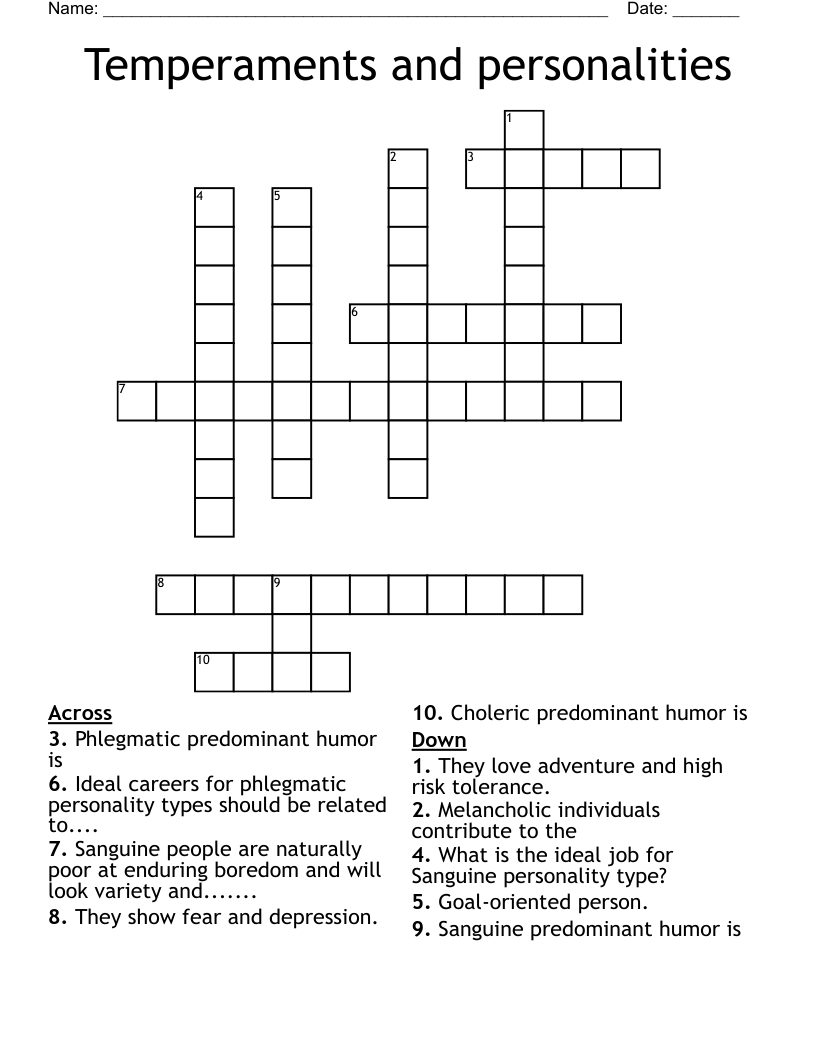 Temperaments and personalities Crossword