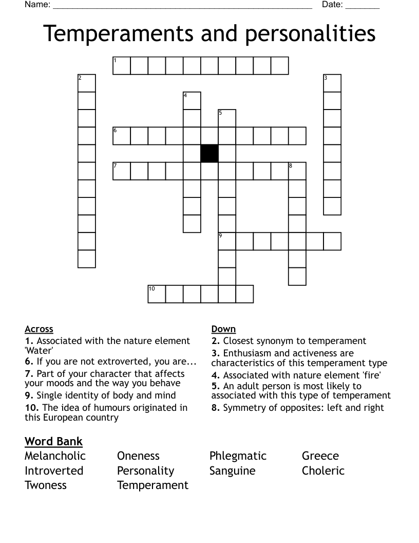 Temperaments and personalities Crossword