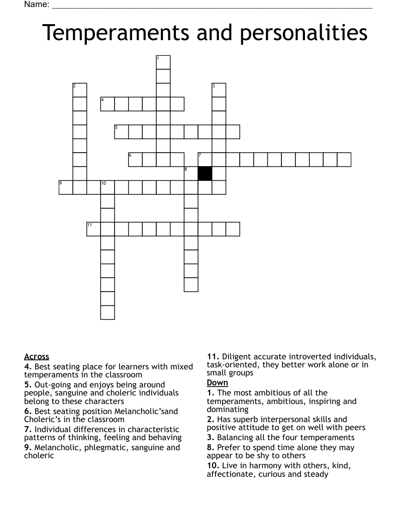 Temperaments and personalities Crossword