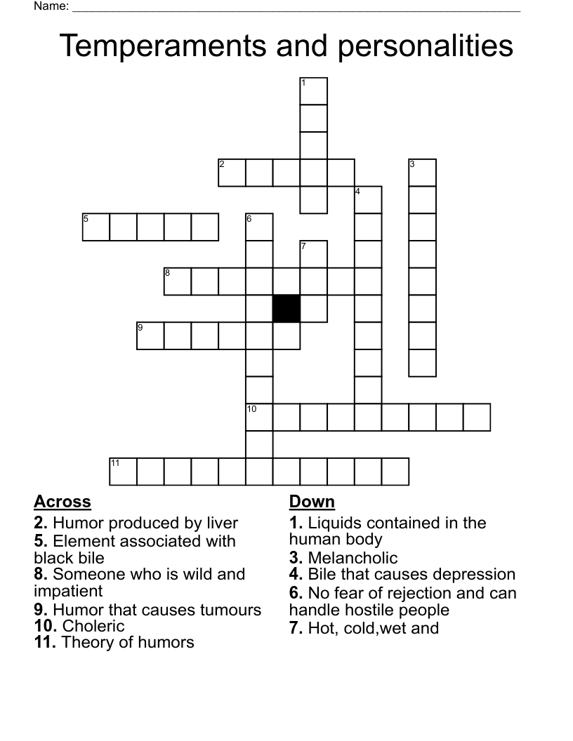 Temperaments and personalities Crossword