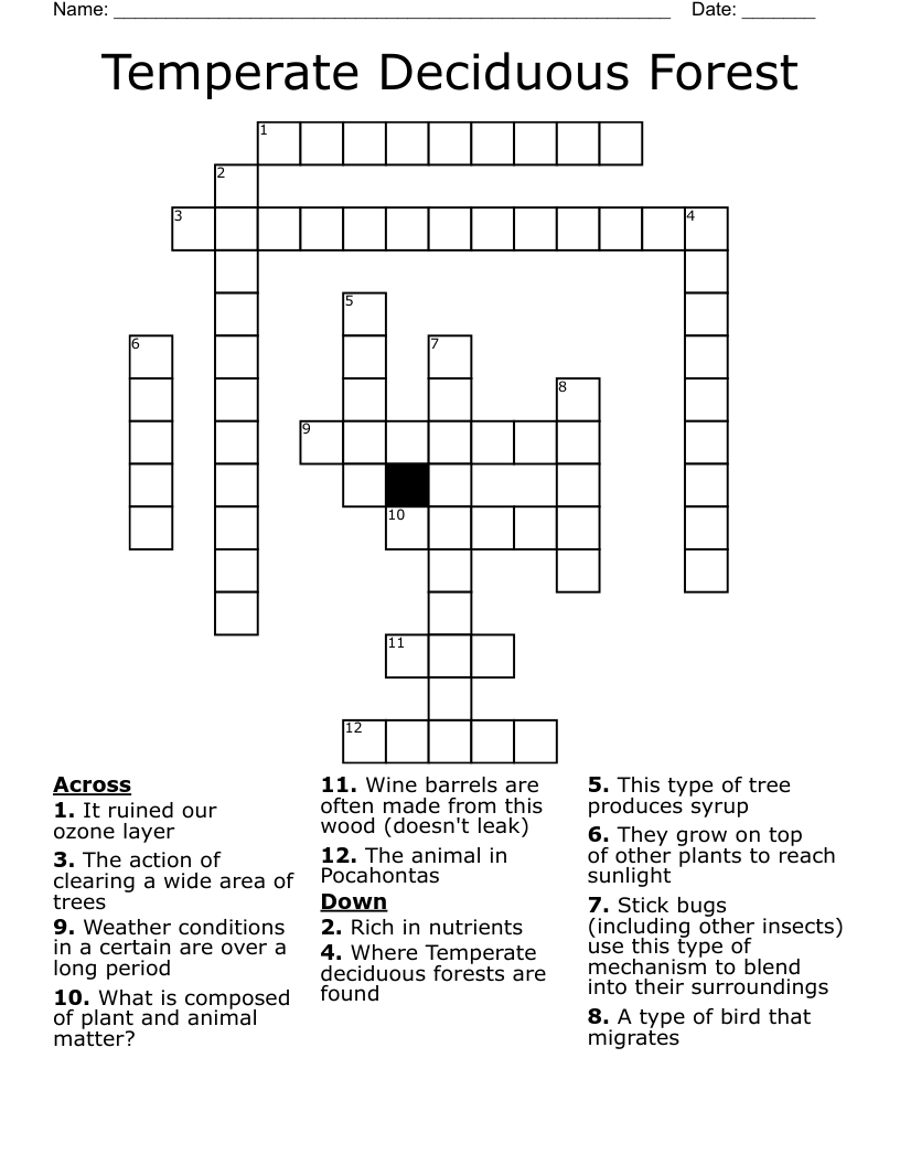 Temperate Deciduous Forest  Crossword