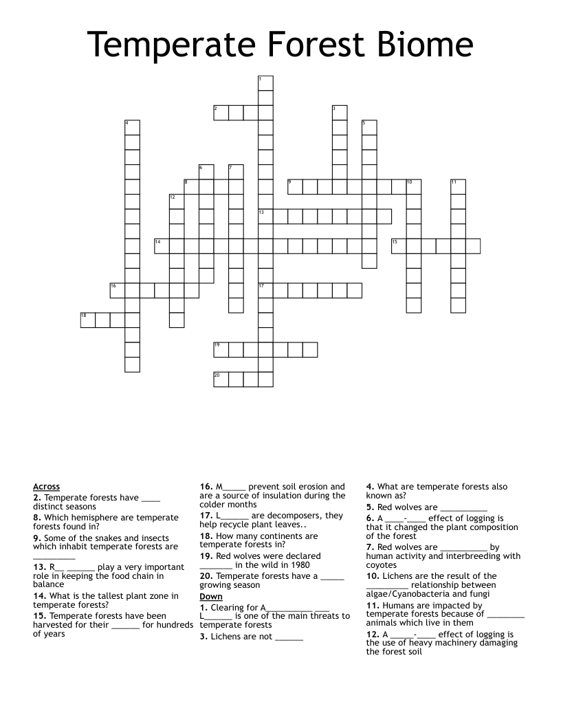 Temperate Forest Biome Crossword