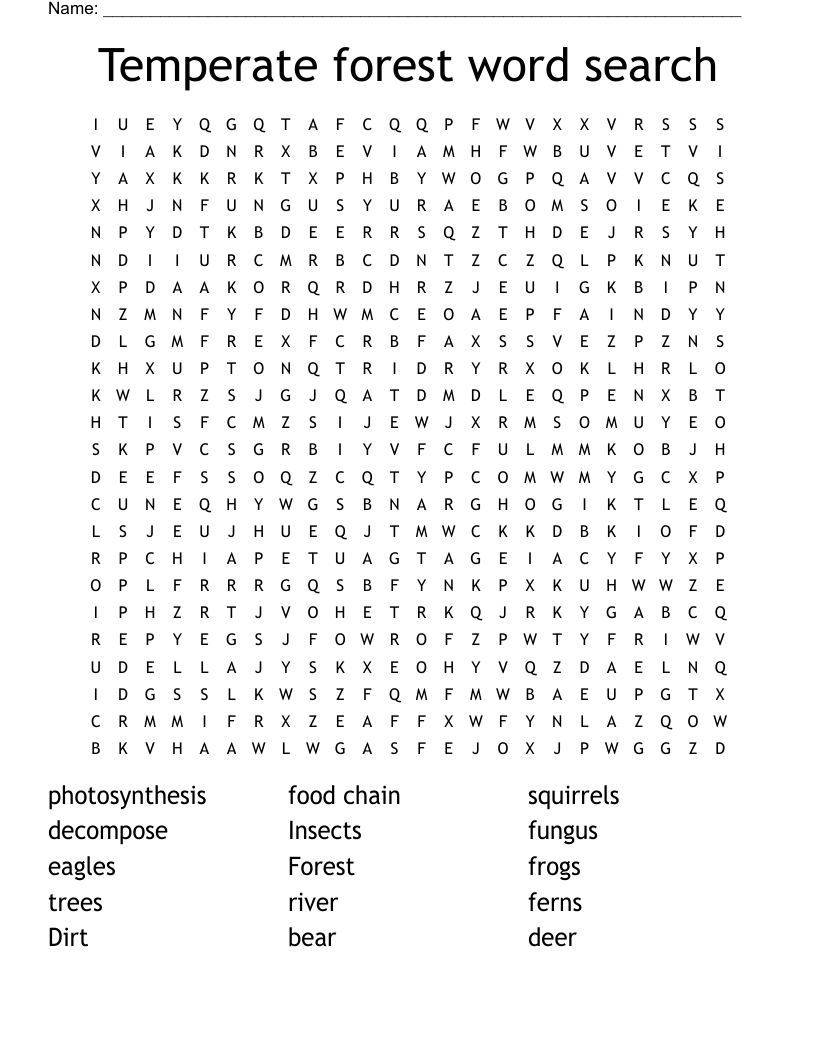 Temperate forest word search  