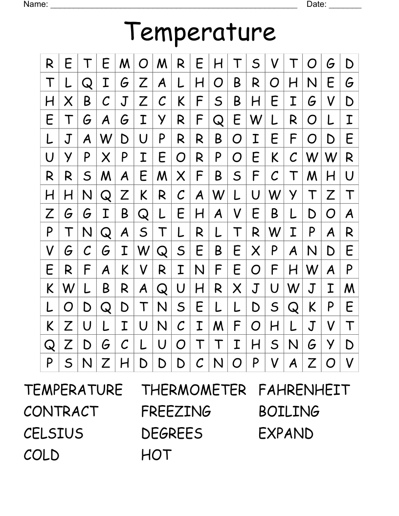 Temperature Word Search