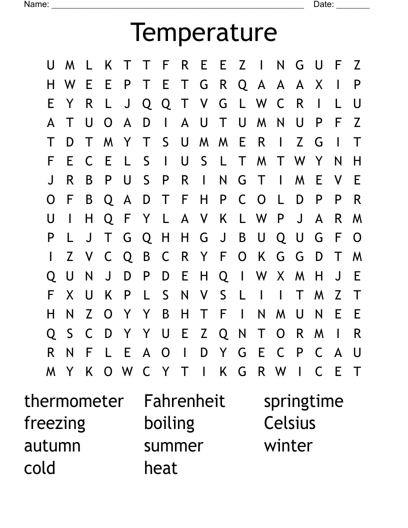 Temperature Word Search