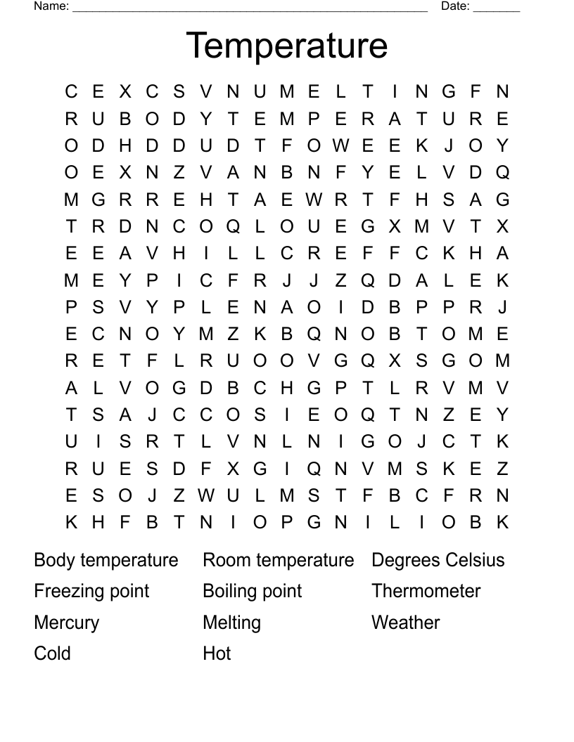 Temperature  Word Search