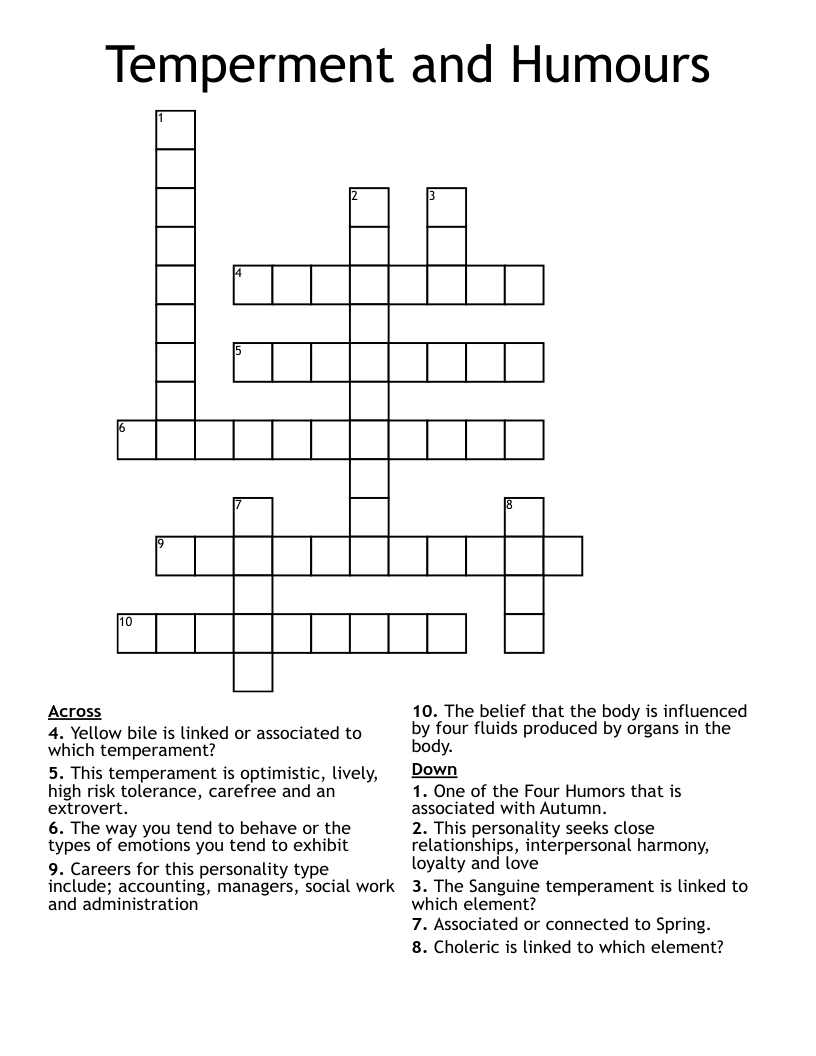 Temperment and Humours Crossword