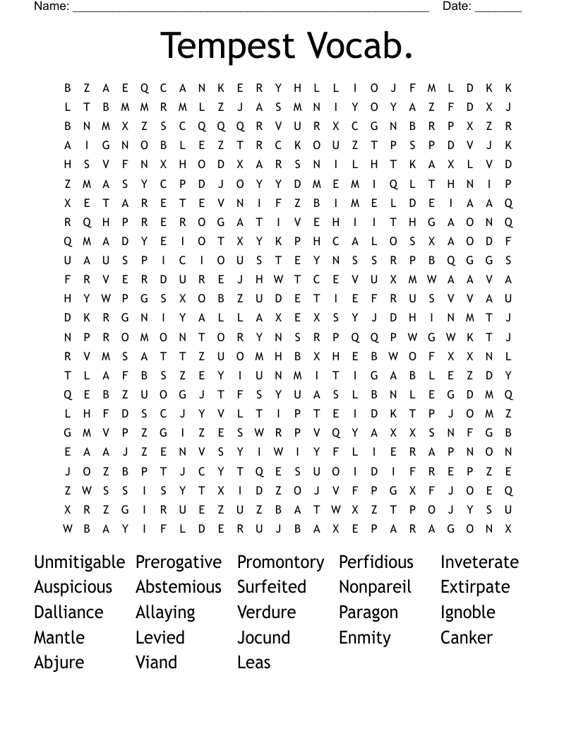 Tempest Vocab. Word Search