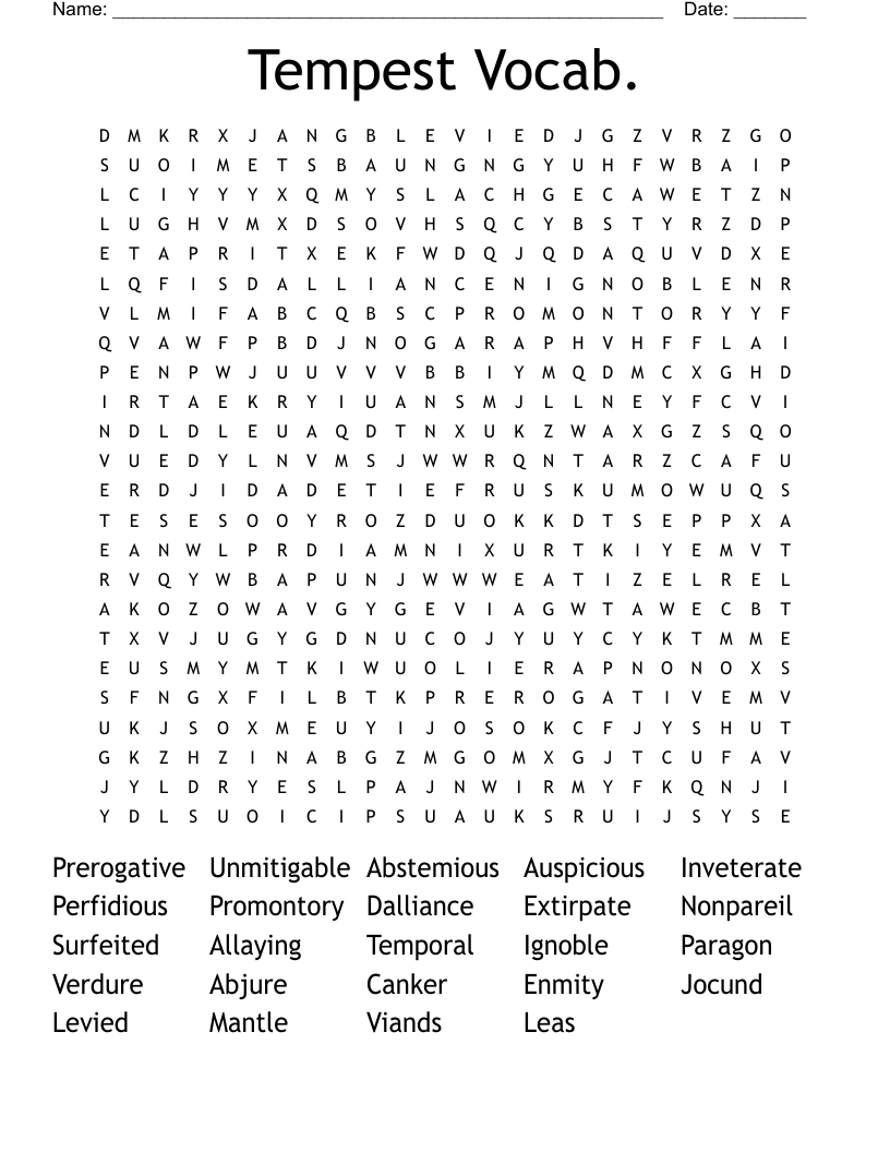 Tempest Vocab. Word Search