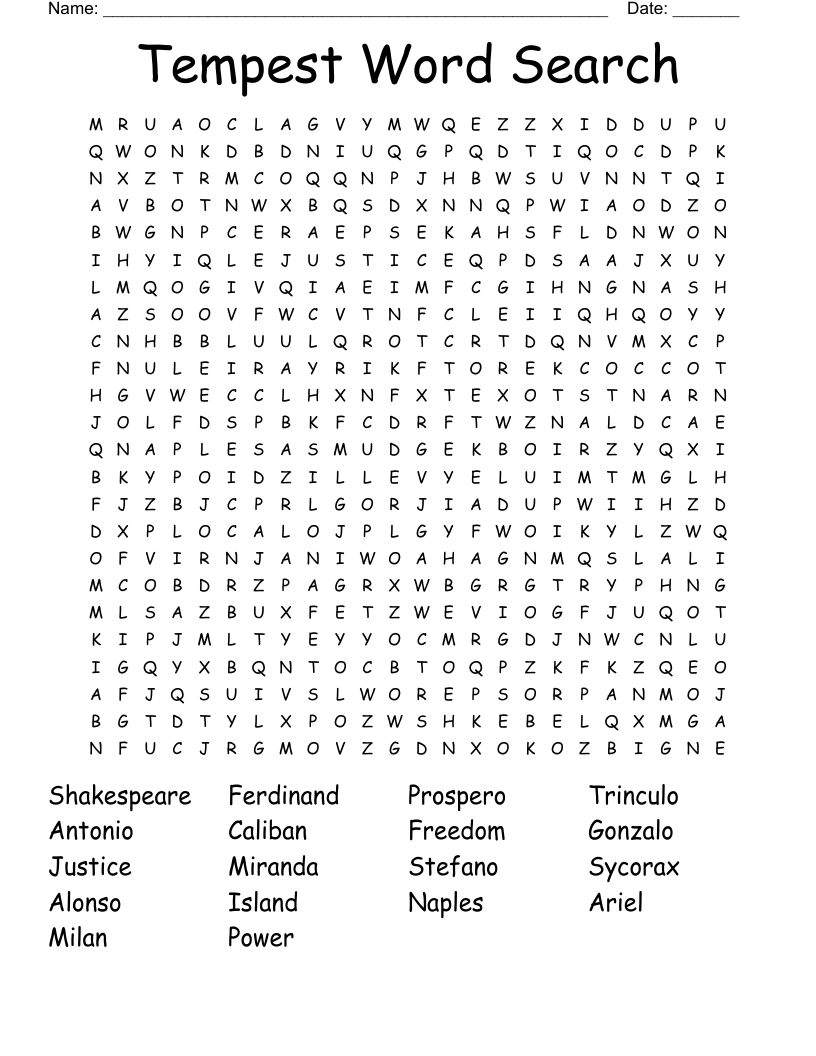 Tempest Word Search