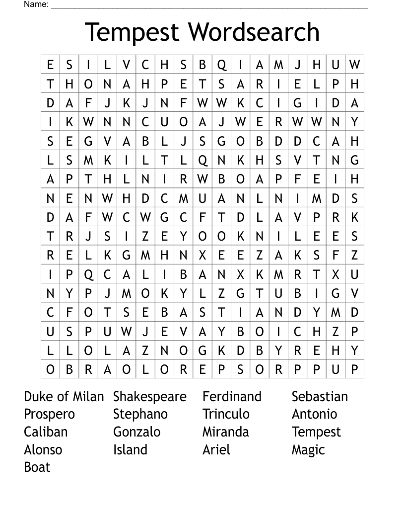 Tempest Wordsearch