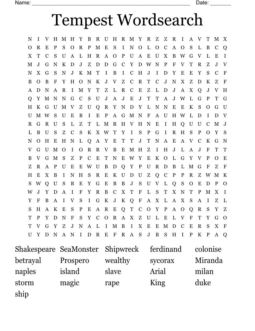 Tempest Wordsearch