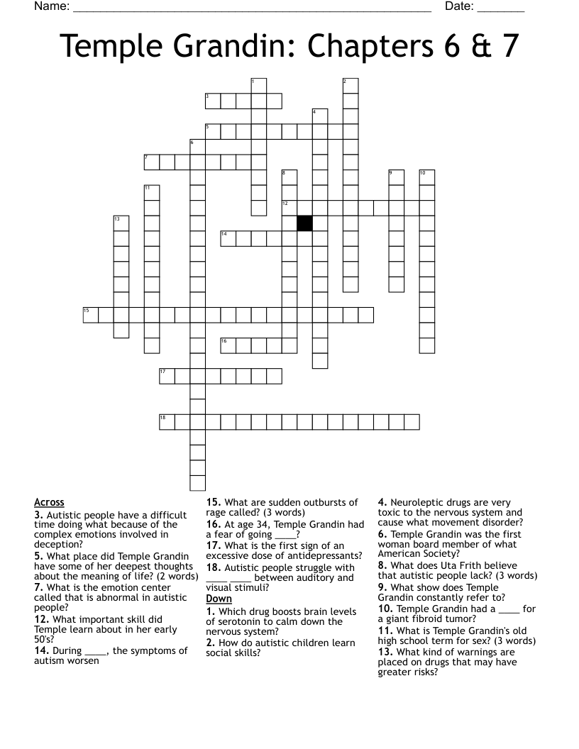 Temple Grandin: Chapters 6 & 7 Crossword