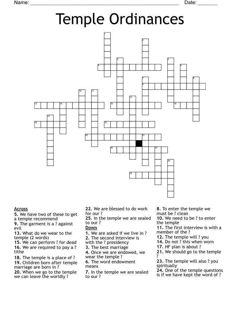 Temple Ordinances Crossword