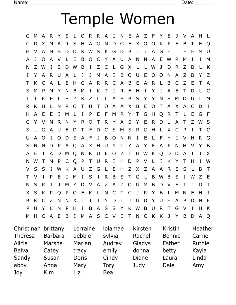 Temple Women Word Search