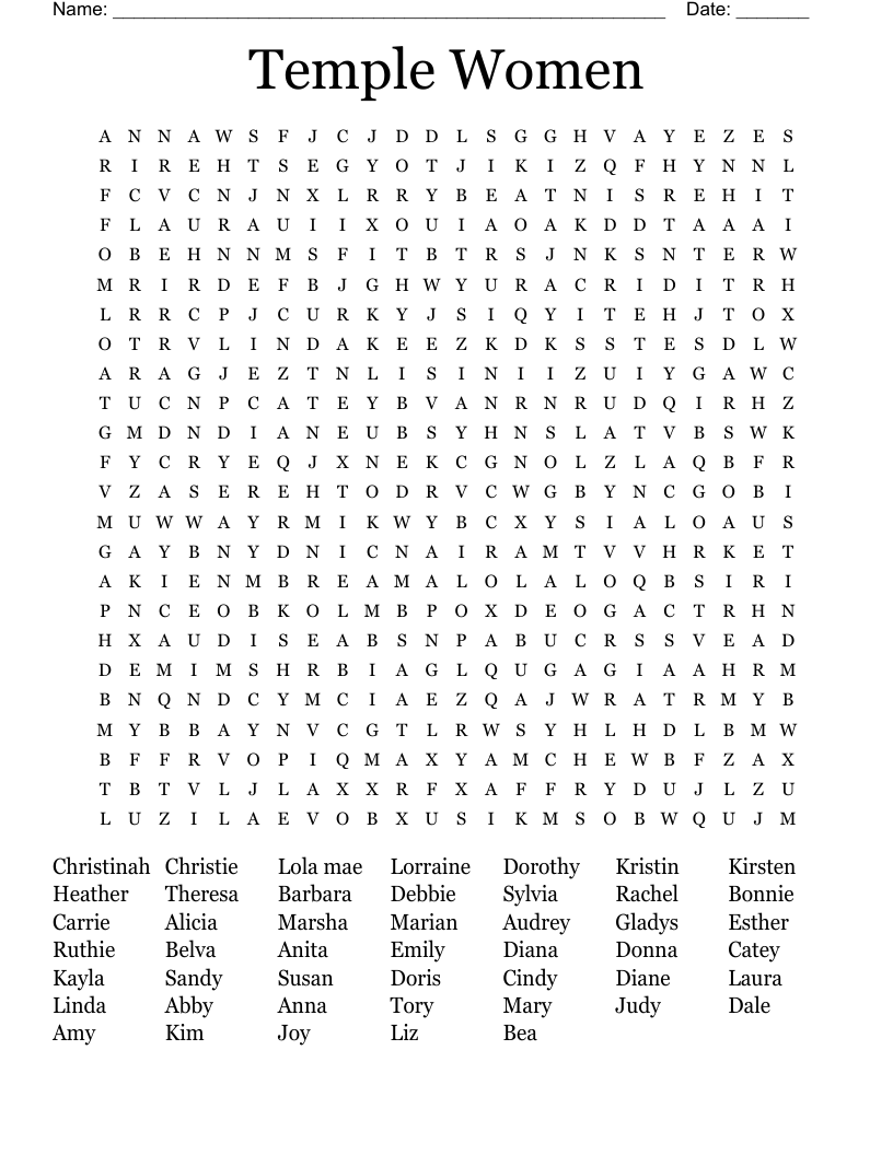 Temple Women Word Search